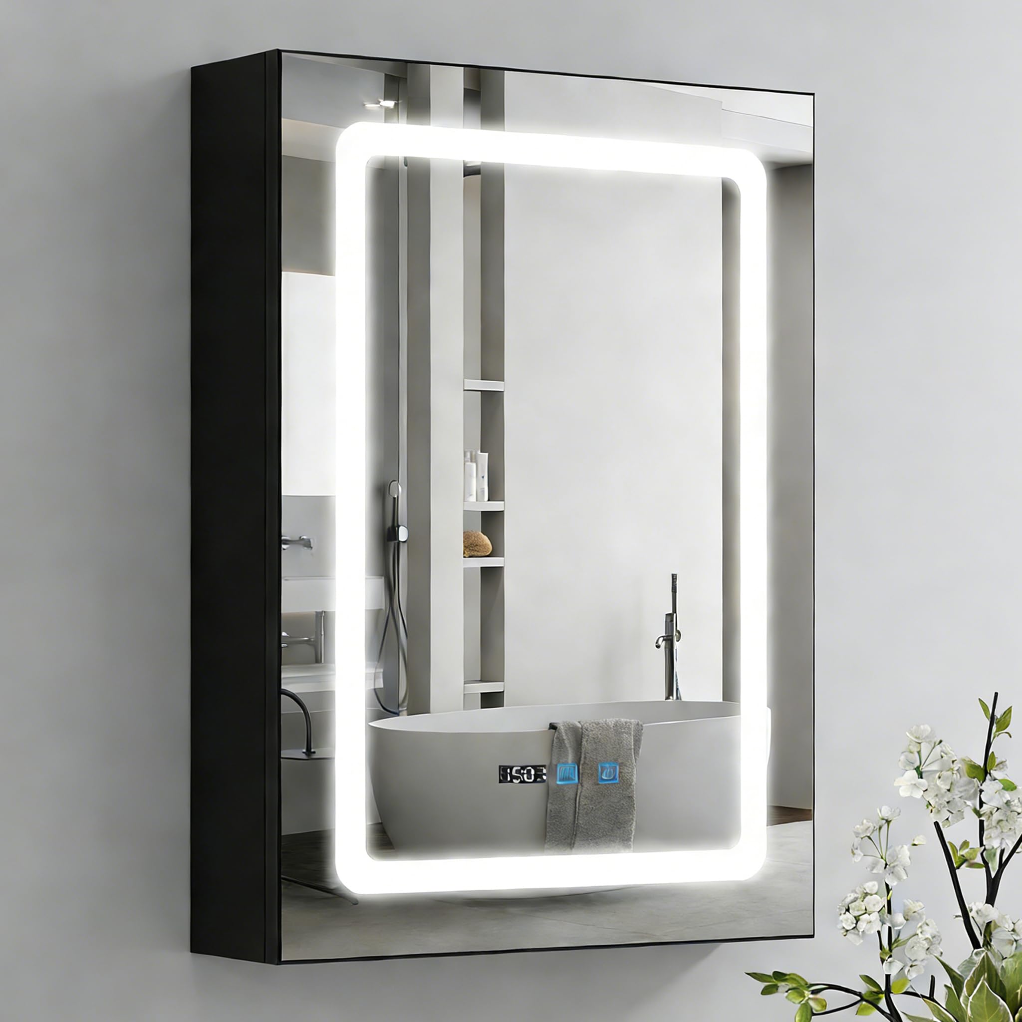ARTETHYS Bathroom Mirror Cabinets, 70x50cm Bathroom Cabinet with LED Mirror
