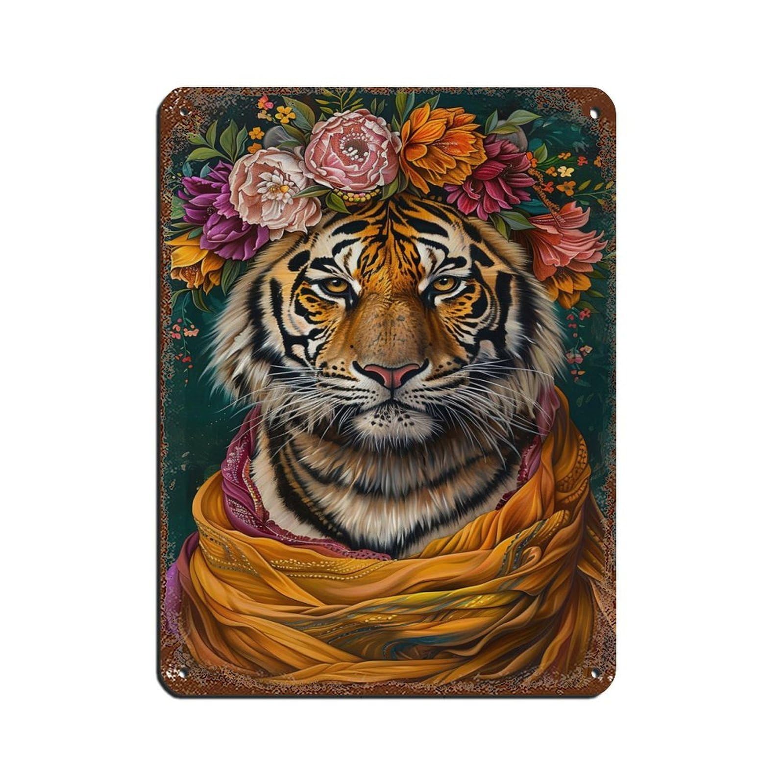 Matisse Maximalist Floral Tiger Painting Poster Retro Poster Metal Tin Sign Chic Art Retro Iron Painting Bar People Cave Cafe Family Garage Poster Wall Decoration 12x16inch(30x40cm)