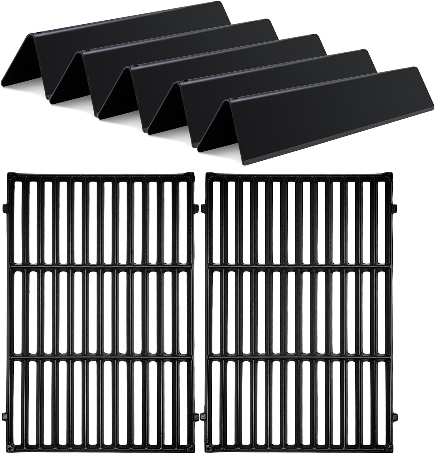 Porcelain Steel 15.3 inch 7636 Flavorizer Bar with Cast Iron 7639 Grill Grates for Spirit II Replacement Parts,for Spirit E-310, E-330, E-320, S-310/320/330,for Weber Spirit I&II 300 Series