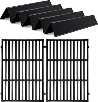 Porcelain Steel 15.3 inch 7636 Flavorizer Bar with Cast Iron 7639 Grill Grates for Spirit II Replacement Parts,for Spirit E-310, E-330, E-320, S-310/320/330,for Weber Spirit I&II 300 Series