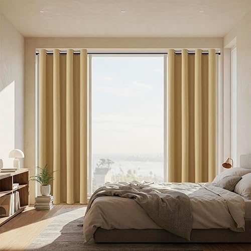 Miniatura 174 de ChrisDowa Cortinas 100% opacas de abedul liso de 96 pulgadas de largo, 2 paneles para dormitorio, sala de estar, oscurecimiento de la habitación de