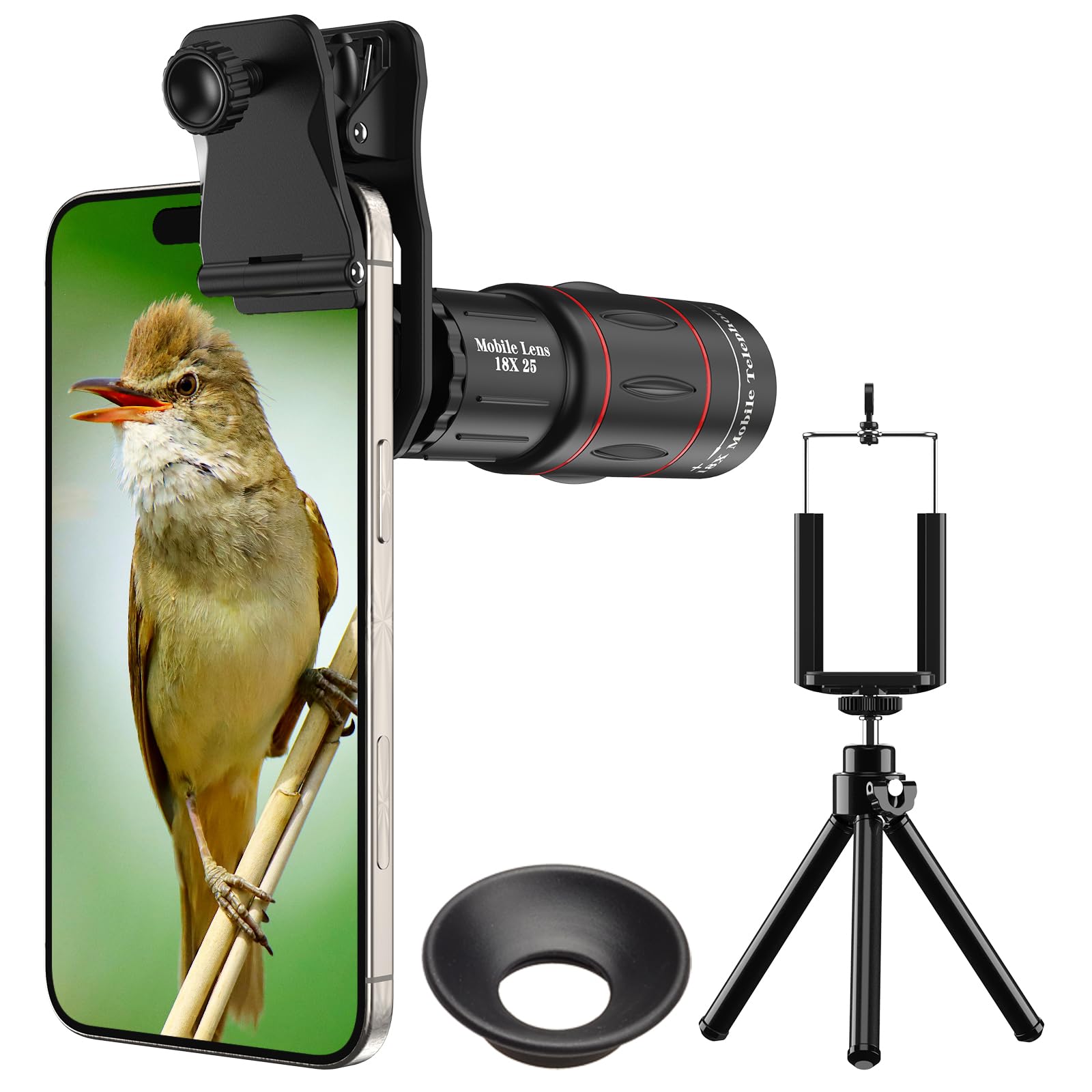 Evil Eye 18X Téléobjectif iPhone/Smartphone – Téléobjectif Zoom Téléphone Portable, Objectif iPhone HD pour Photographie Sportive et Faune Sauvage
