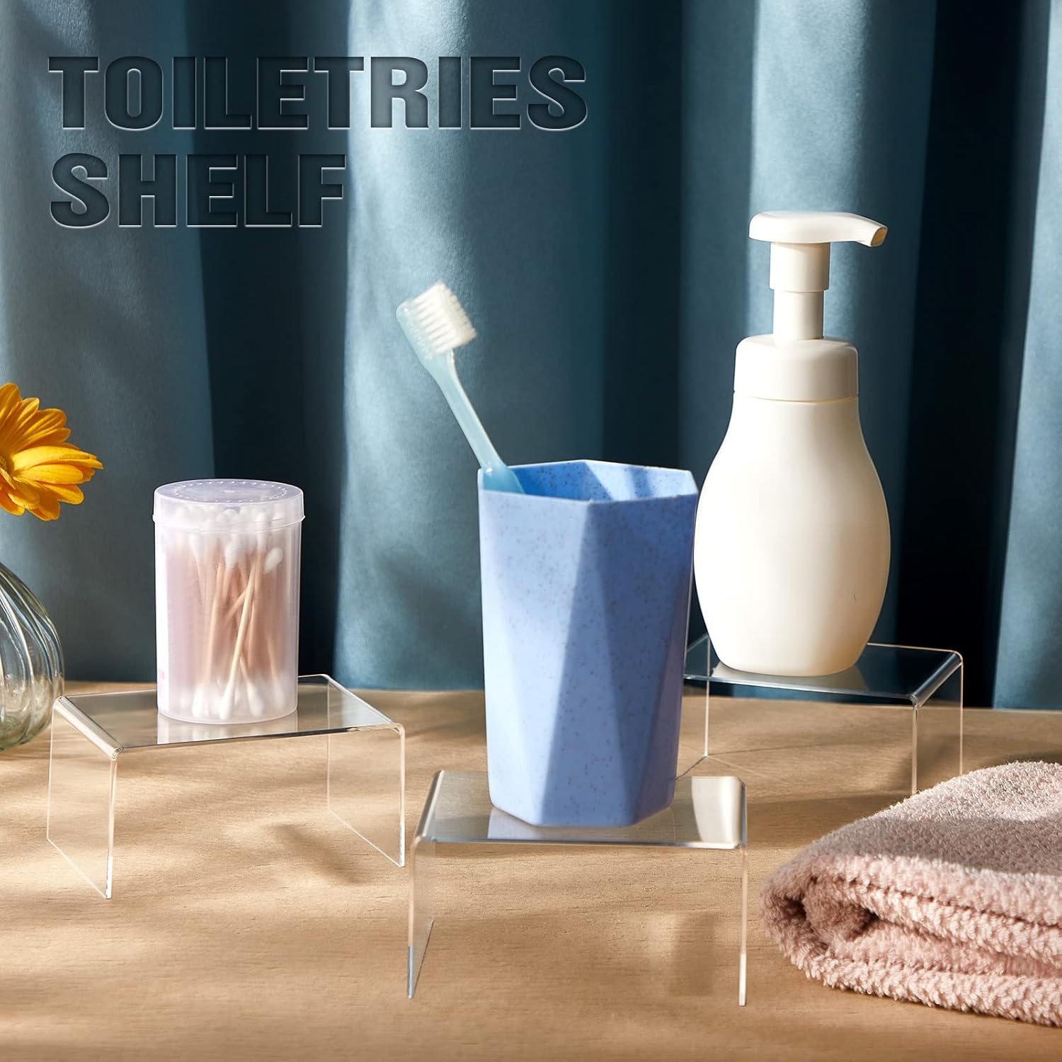 24 Pieces Acrylic Risers for Display Clear Acrylic Stand Shelf Display Risers for Collectibles Tabletop for Jewels Cupcakes Tea Sets Small Toys Arts Crafts and Candy (4 x 3 x 2 Inch)