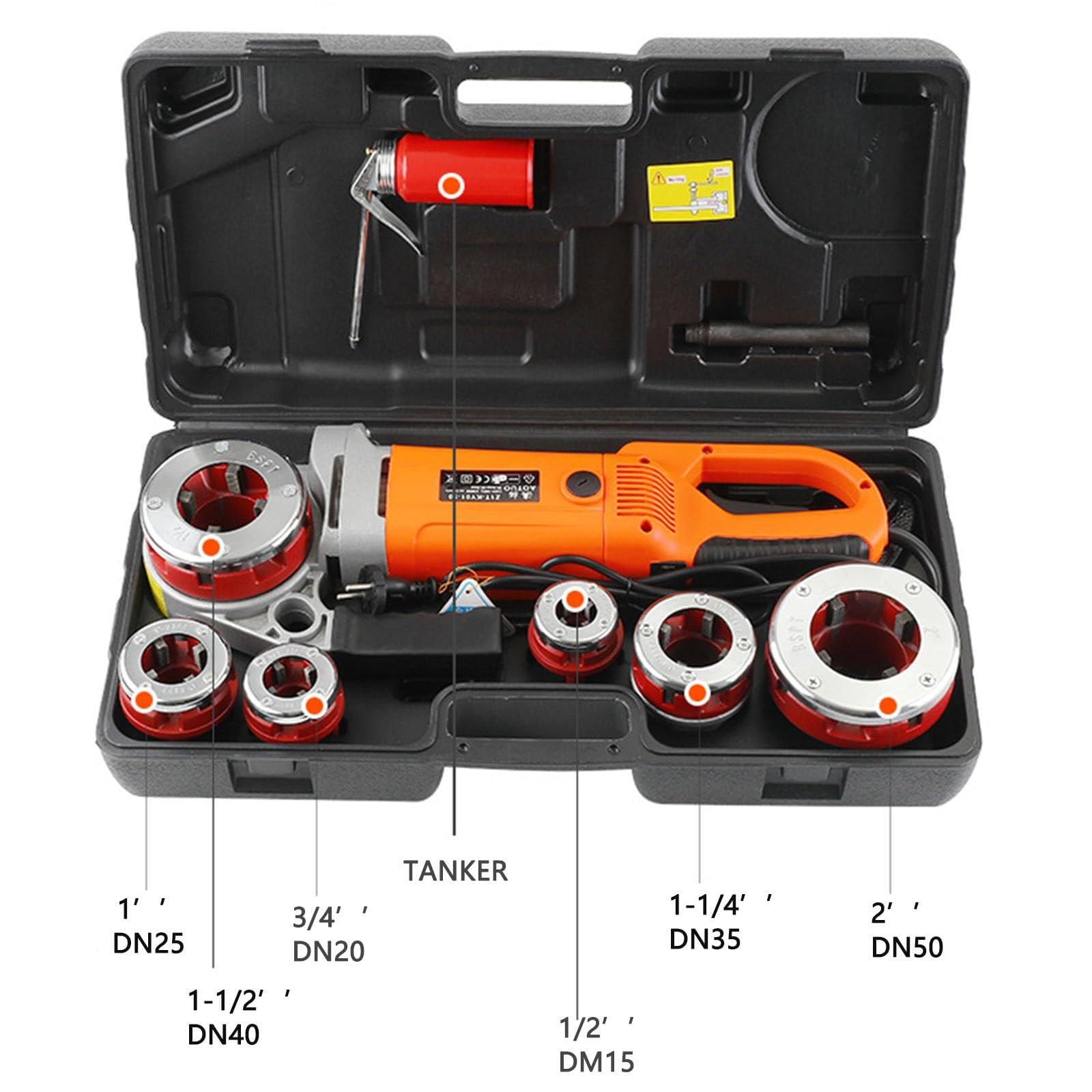 Obtenga resultados profesionales con nuestro kit de roscador portátil de mano: roscado de tuberías eléctrico fácil con 6 matrices de 1/2" a 2" y 4 matrices de 1/2" a 1 1/4",6heads