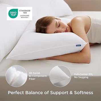 Bedsure Pillows Standard Size Set of 2 - Hotel Collection Bed Pillows for Sleeping, with Down Alternative Filling, Soft Support for Back, Stomach or Side Sleepers, Standard, 26x19, White, 2 Pack