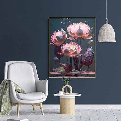 Miniatura 8 de Lunyloer Pintura de diamante 5D, kit de arte de pintura de diamante de loto para adultos, pintura de puntos de diamante de taladro completo, cuadros