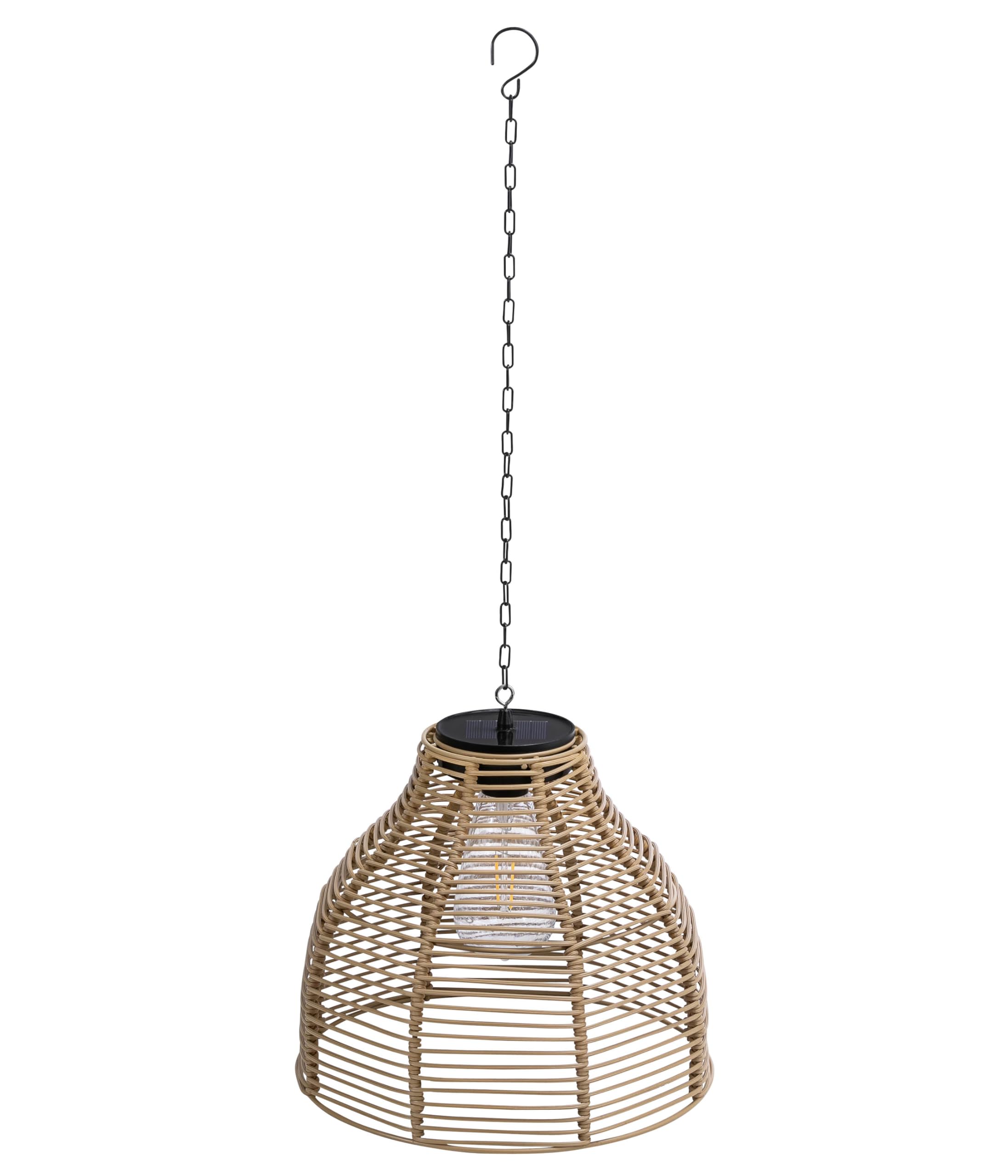 Dehner Solar-Hängelampe Mila, Gartenleuchte mit warmweißem Licht, IP44, Ø 26 cm, Höhe 22 cm, Kunststoff/Metall, Natur/braun