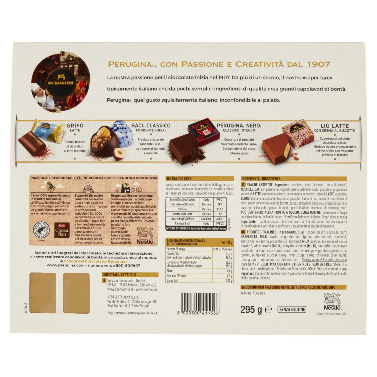 3x Perugina Le Specialità 30 Verschiedene Pralinen mit Milchschokolade und Dunkle Schokolade 295g Geschenkbox