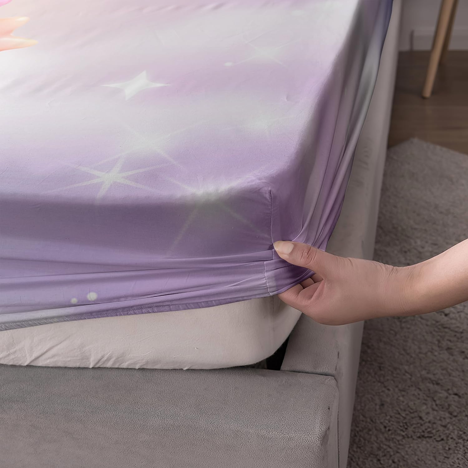 AILONEN Cute Axolotl Fitted Sheet Set, Queen Size, 3-Piece Doughnut Axolotl Bed Sheet Set, Pretty Butterfly Design Fitted Sheet with 2 Pillowcases, Microfiber