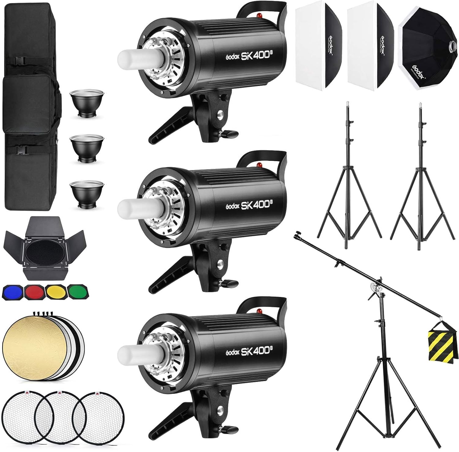 Godox SK400II 3-Pack 1200Ws Studio Monolight Flash Kit with Bowens Mount, Softbox, Stands & Wireless Control for Portrait & Product Photography