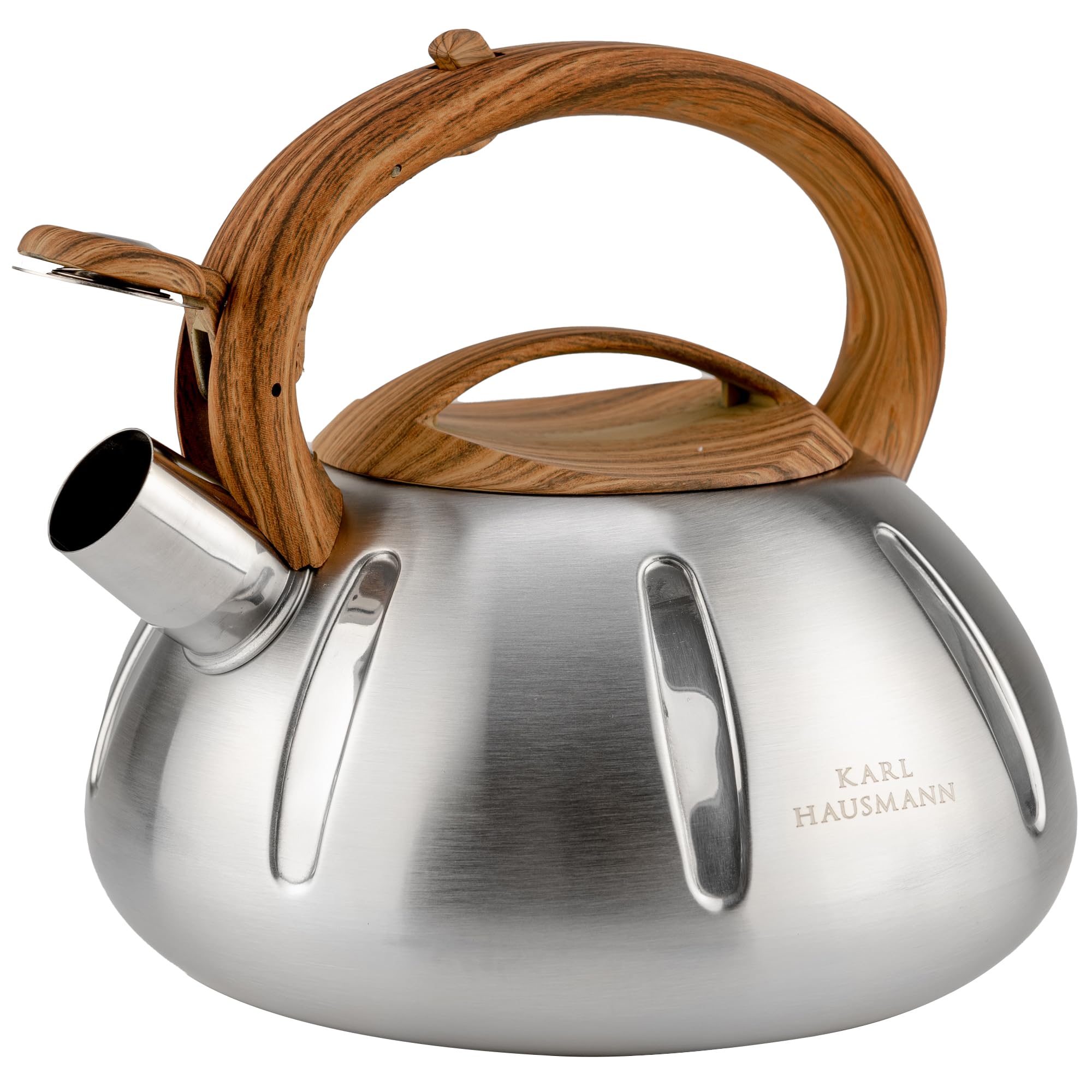 KARL HAUSMANN Bouilloire Induction 3L Inox avec Sifflante - Argenté Theiere Cuisine pour Plaque Gaz, Vitrocéramique et Électrique - Grande Capacité Eau Chaude avec Couvercle Amovible