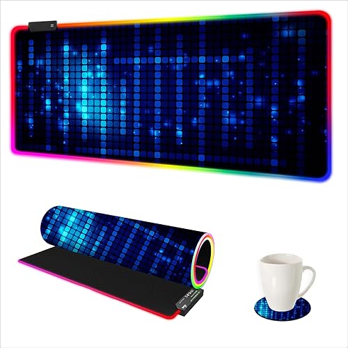 ARTSO Alfombrilla de mouse para juegos RGB azul, alfombrilla de mouse XXL, base de goma antideslizante, alfombrilla de escritorio para computadora,