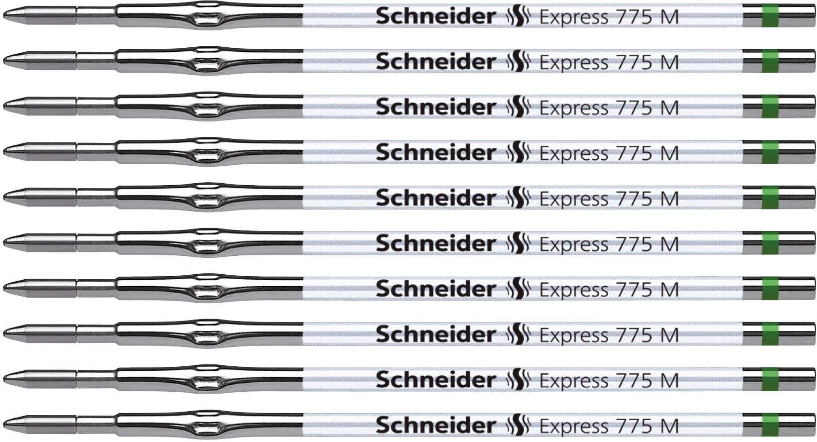 Schneider Express 775 7764 Ballpoint Pen Cartridge Medium Tip ISO 12757-2 H Indelible Ink Pack of 10 Green