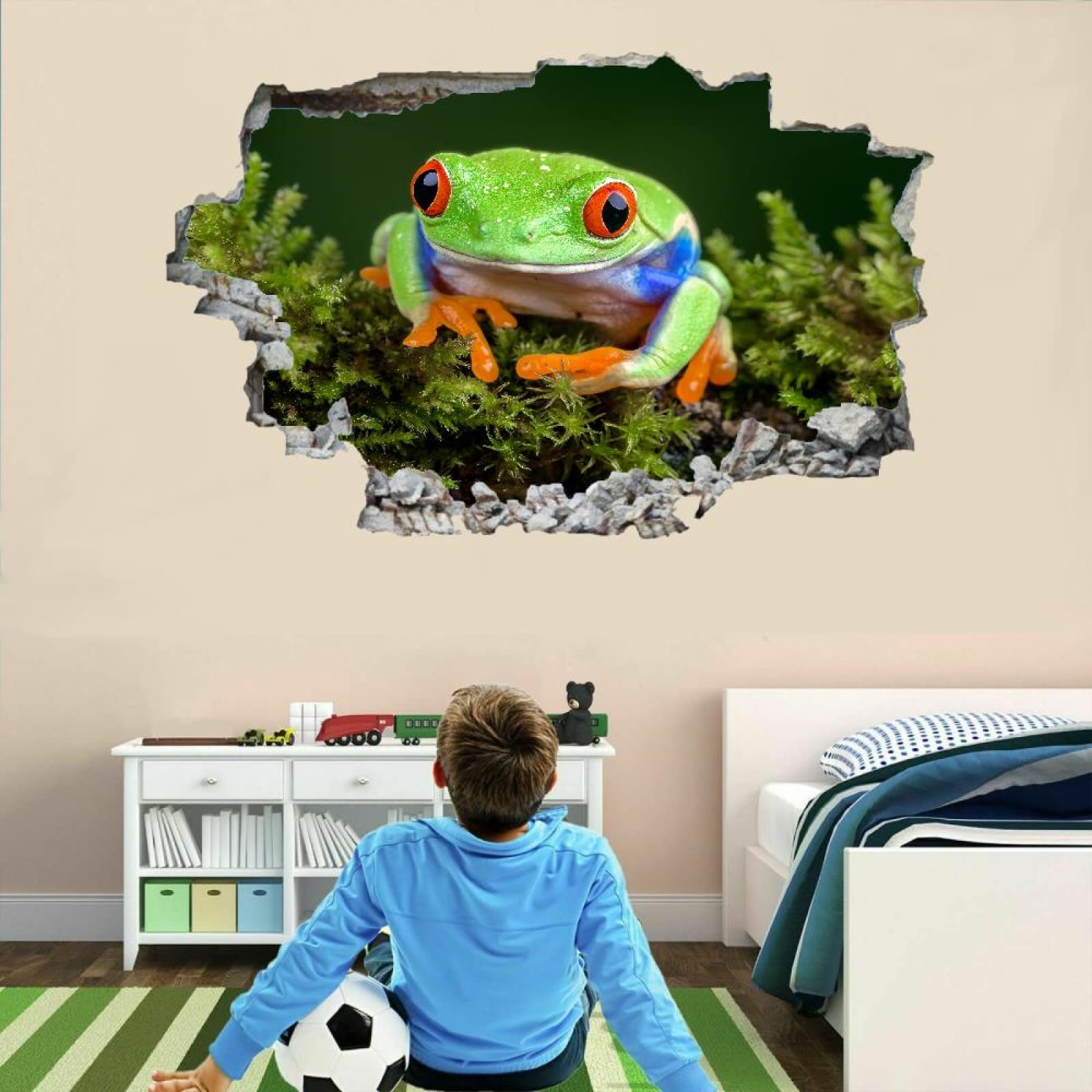 Rana Adesivi Decorativi Da Parete 3D, Pianta Decalcomanie Per Pavimenti In Vinile Impermeabile Rimovibili Art, Animale Fracassate Per Bambini Camera Da Letto Nursery Home Wall Décor 80x120cm