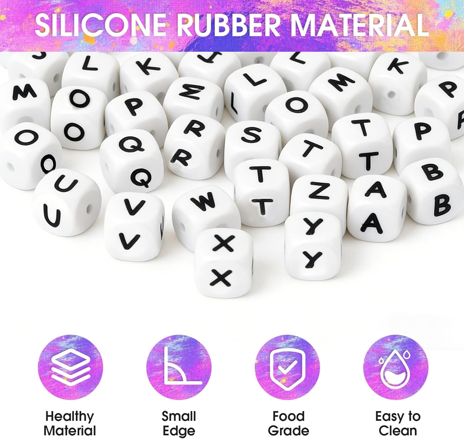 156 Pcs White Silicone Alphabet Beads, 12mm A-Z Square Beads for DIY Jewelry, Keychains, Bracelets, Necklaces & Crafts