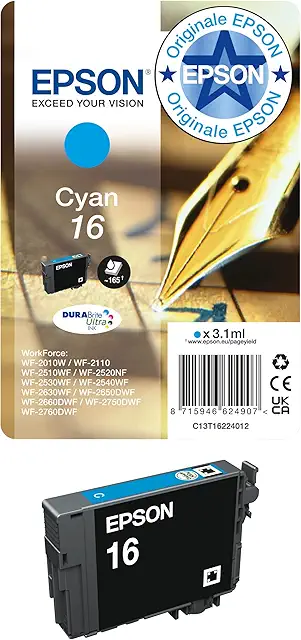 Cartuccia Inkjet Epson Serie 16 Ciano DURABrite Ultra - Originale