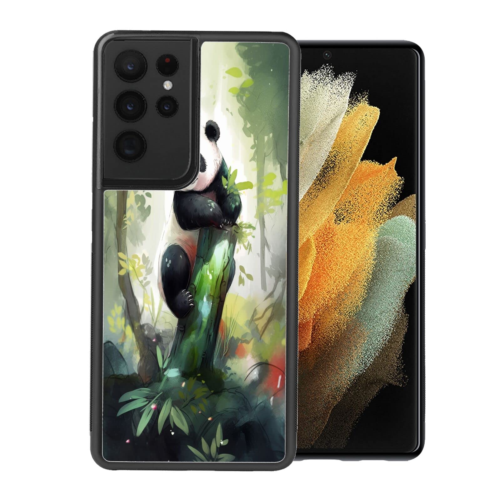 Xioolia Case Suitable for Samsung Galaxy S21 Ultra Cute Panda Print Art-52 Design Pattern Soft Black TPU Rubber and PC Anti-Slip Full Body Protective Phone Case