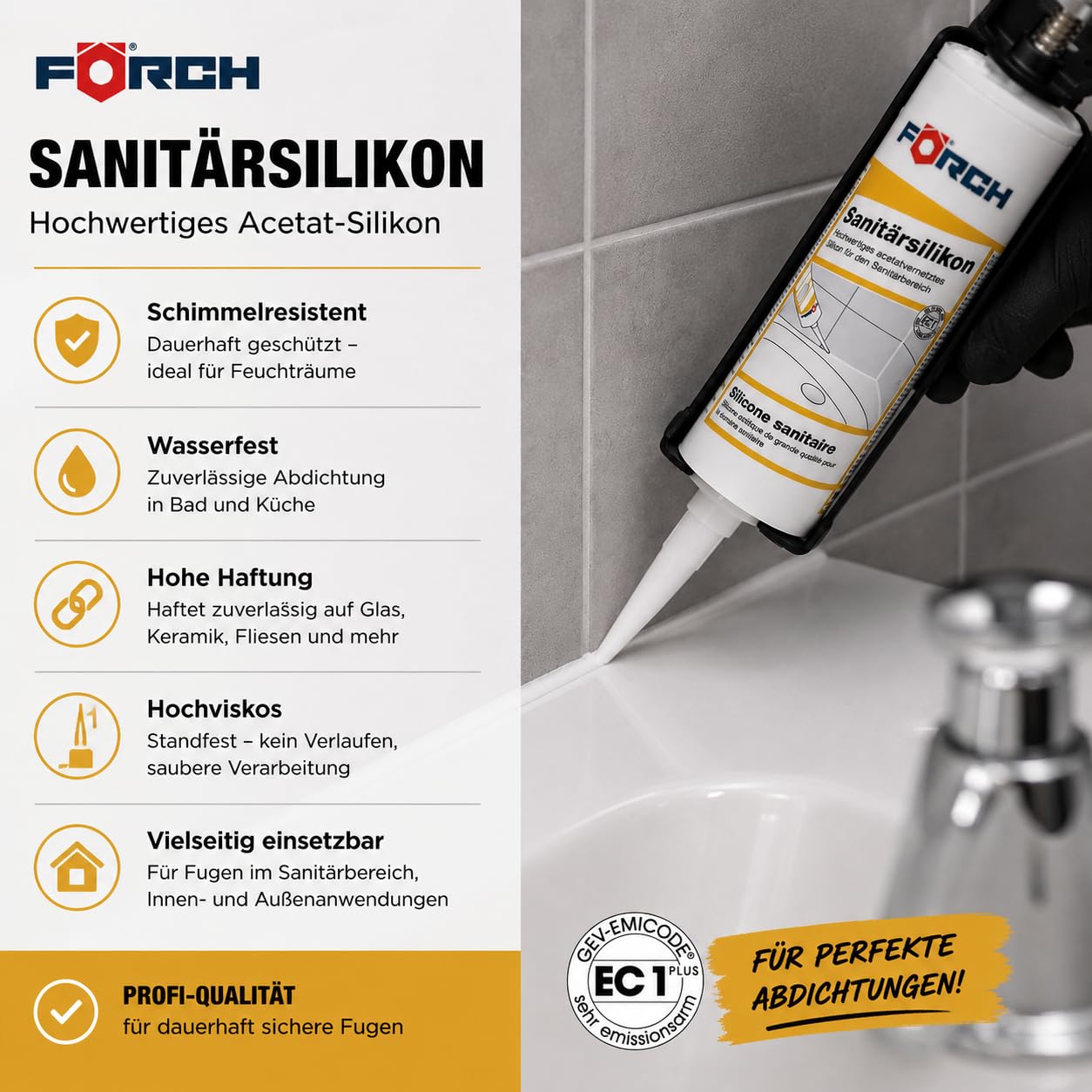 Förch Sanitärsilikon, acetat hochviskos (3, transparent)
