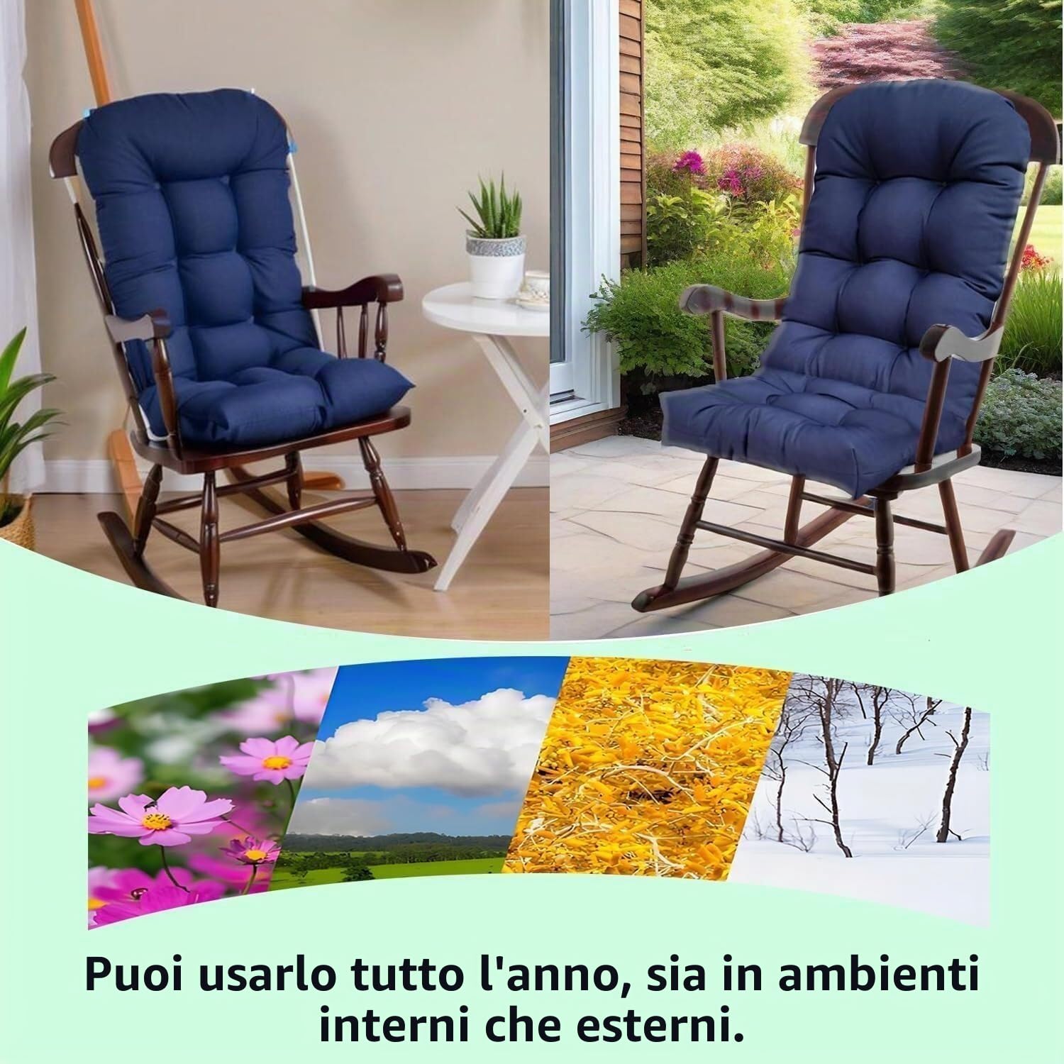 Cuscino Impermeabile per Sedia da Esterno con Schienale Alto e Laccetti (110x50cm, Spessore 8-10cm) - Adatto a Sedie a Dondolo, Patio, Giardino e Interni - per Mobili da Terrazza(M)