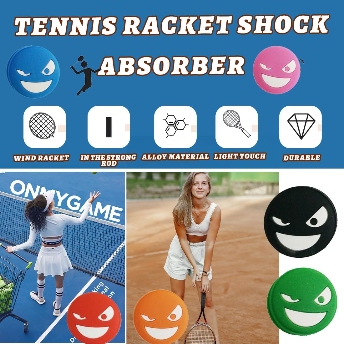 6 pezzi di silicone antivibrazione tennis, anti vibrazione racchetta tennis, adatti per racchette da tennis, divertenti ammortizzatori per racchette da tennis.