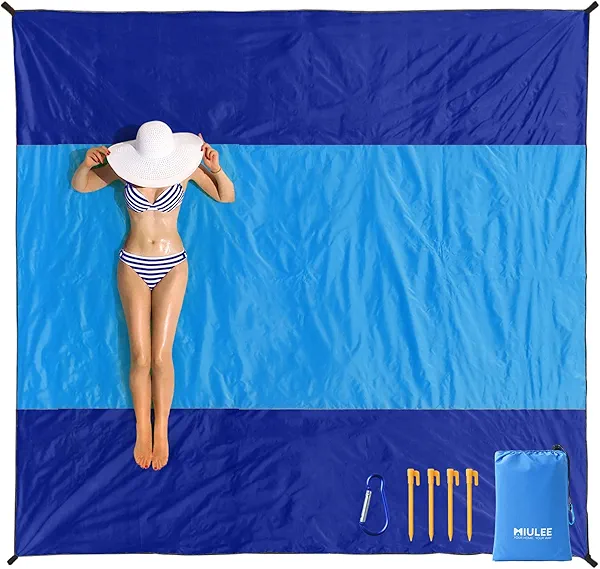 MIULEE Beach Blanket Waterproof Sandproof, Extra Large 110" x 114" Beach Mat Oversized for 5-8 Adults, Portable Lightweight Outdoor Blanket with 4 Corner Pockets for Hiking, Picnic, Travel, Camping