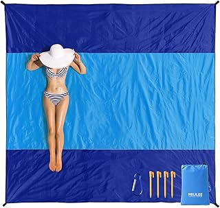 Beach Blanket Waterproof Sandproof, Extra Large 110" x 114" Beach Mat Oversized for 5-8 Adults, Portable Lightweight Outdoor Blanket with 4 Corner Pockets for Hiking, Picnic, Travel, Camping