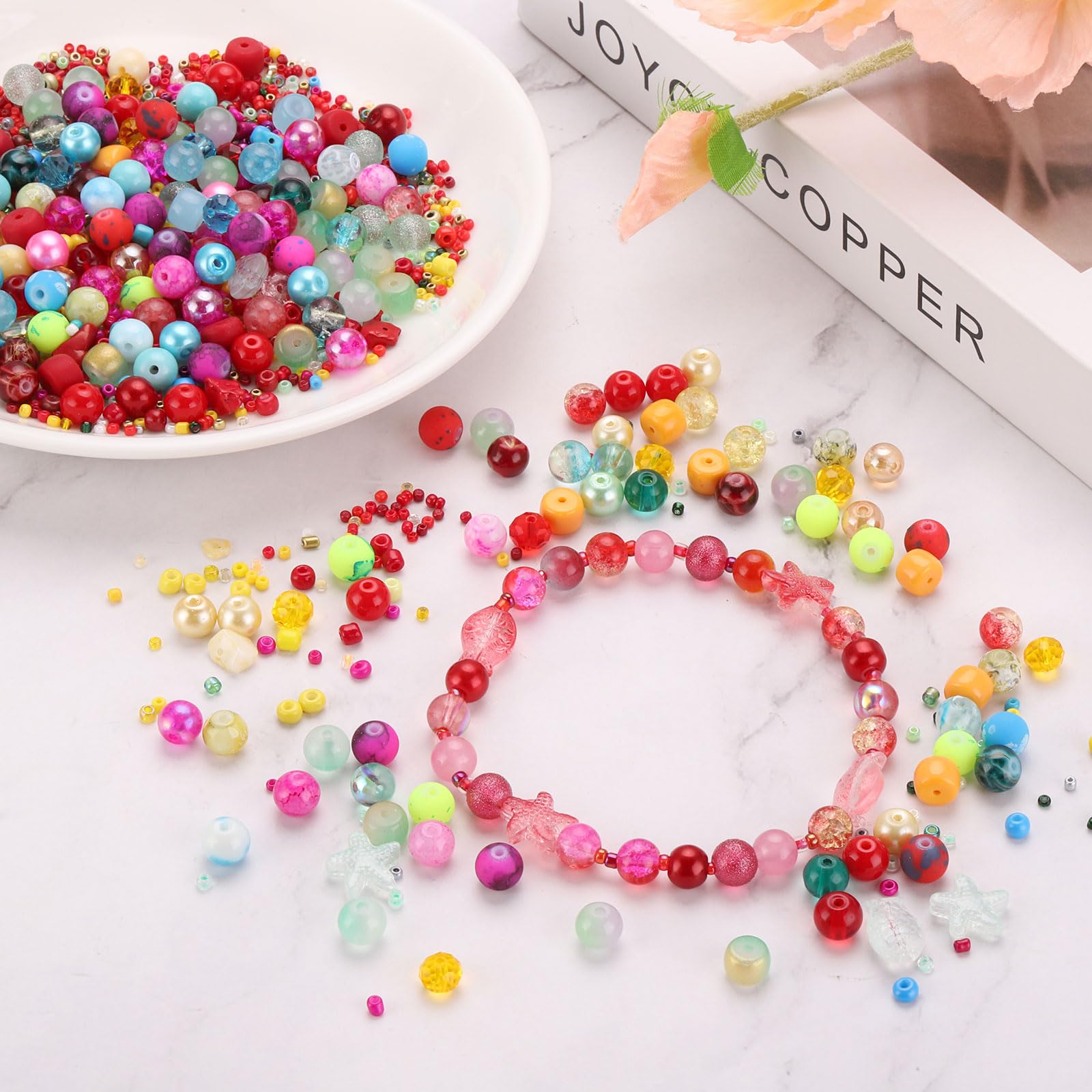 Shynek 700 Pieces Glass Beads For Jewelry Making, 28 Colors - View #2