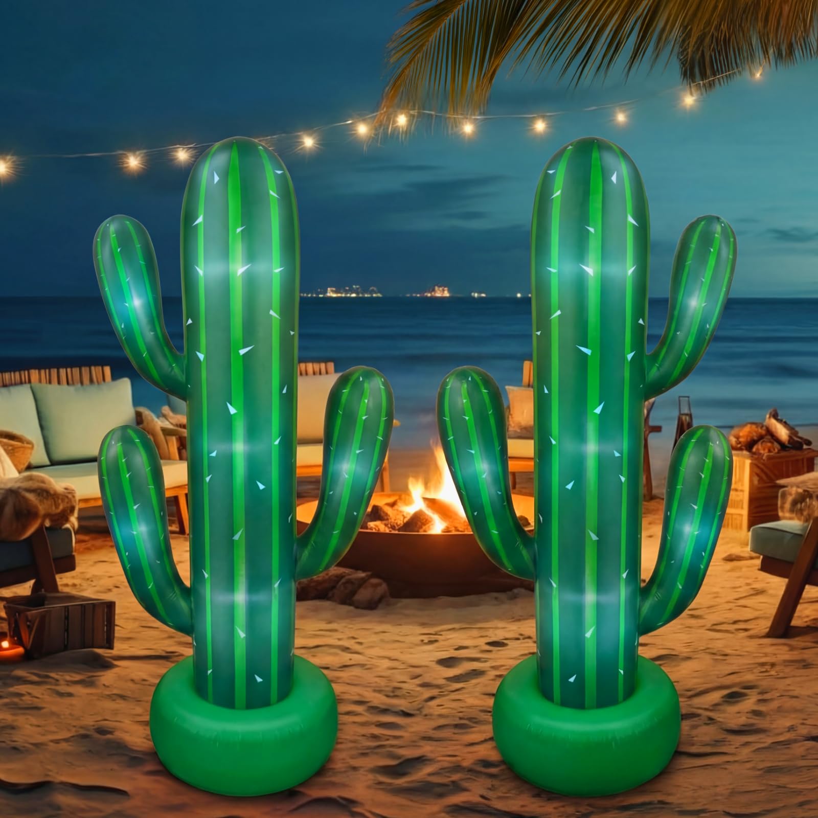 Photo 1 of Soulchen 2 Pack 6.6Ft Giant Inflatable Cactus, Cactus Prop Decor with Built-in LED Light Blower Cacti Tree Decorations for Hawaiian Luau Tropical Parties Beach Poolside Western Cowboy Theme Decor