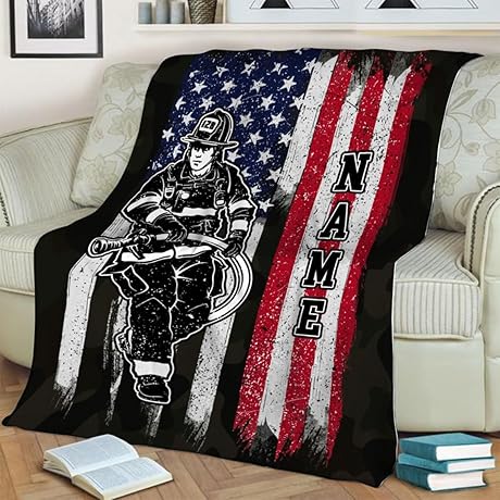 Firefighter Gifts for Men Personalized Blanket: Custom Twin-Size Polyester Throw
