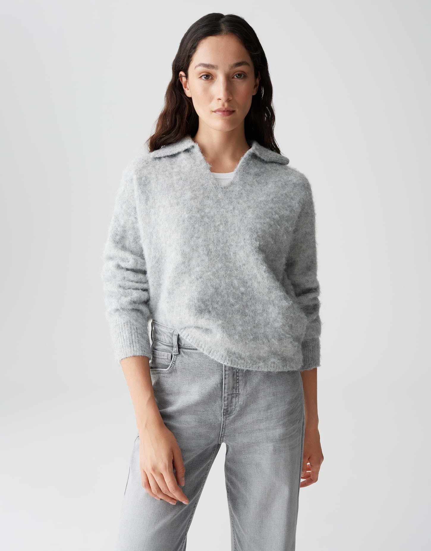 OPUS Damen Pullover | PELSIE Regular Flauschiger Strickpullover mit Polokragen
