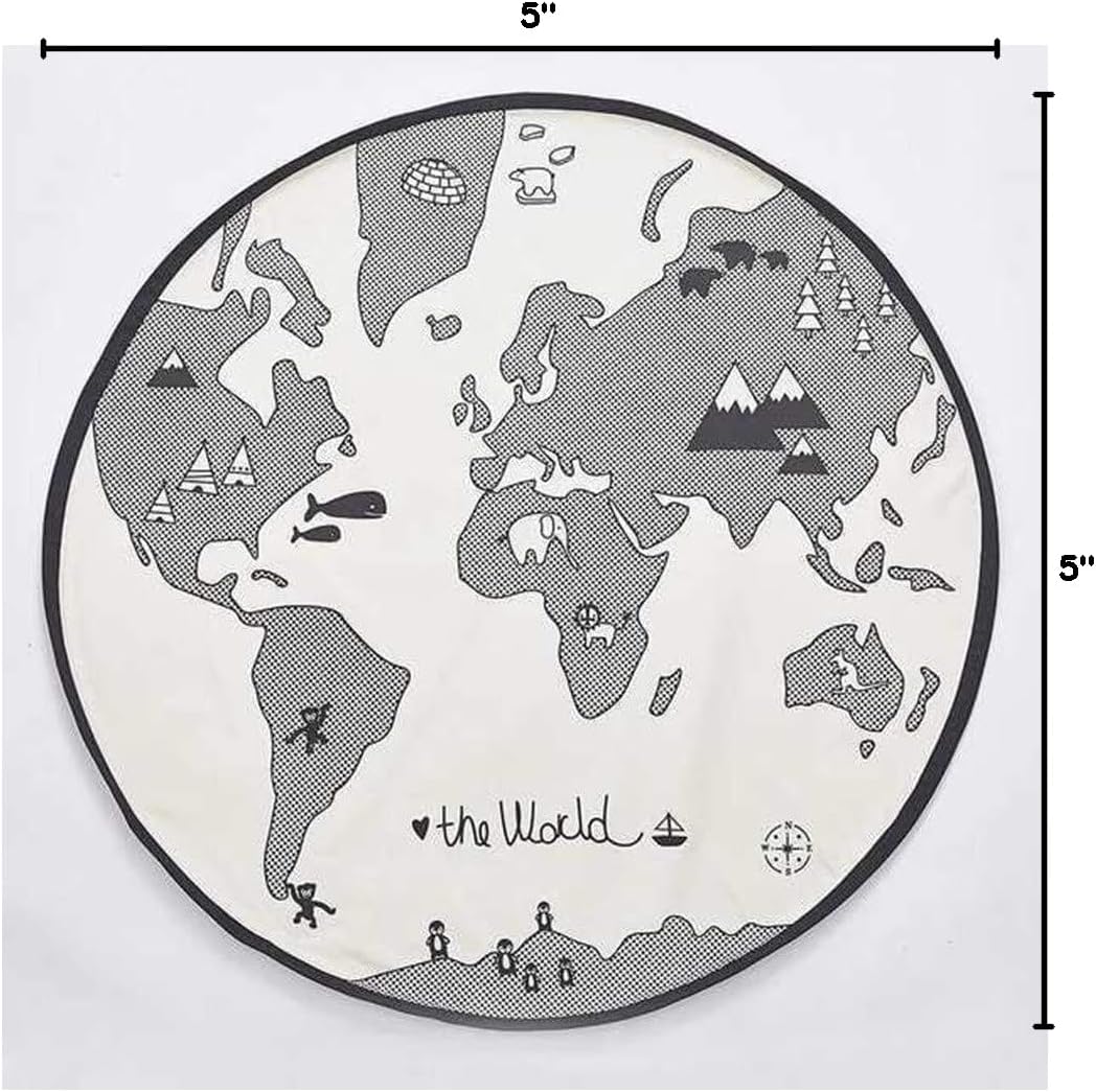 ABREEZE Adventure World Map Pattern Baby Play Mat,Crawling Mats Floor Playmat Activity Round Rug for Infant Child Kids 53 Inches