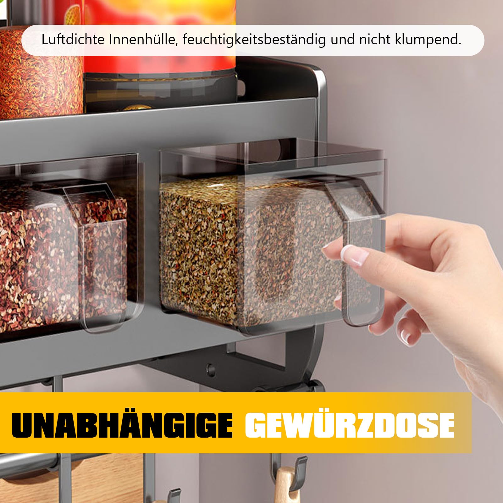 Estantería para especias de cocina con botes de especias, soporte para especias de pie y pared, con estante, soporte para papel de cocina y 12 ganchos, organizador de especias colgante con