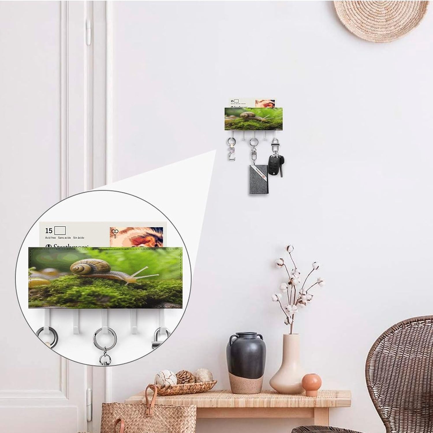 Key Holder Wall Mount Key Hanger with 5 Hooks, Decorative Key Rack | Snail Crawling Hanging Key Hooks with Mail Organizer for Wall Living Room Kitchen Bathroom Hallway