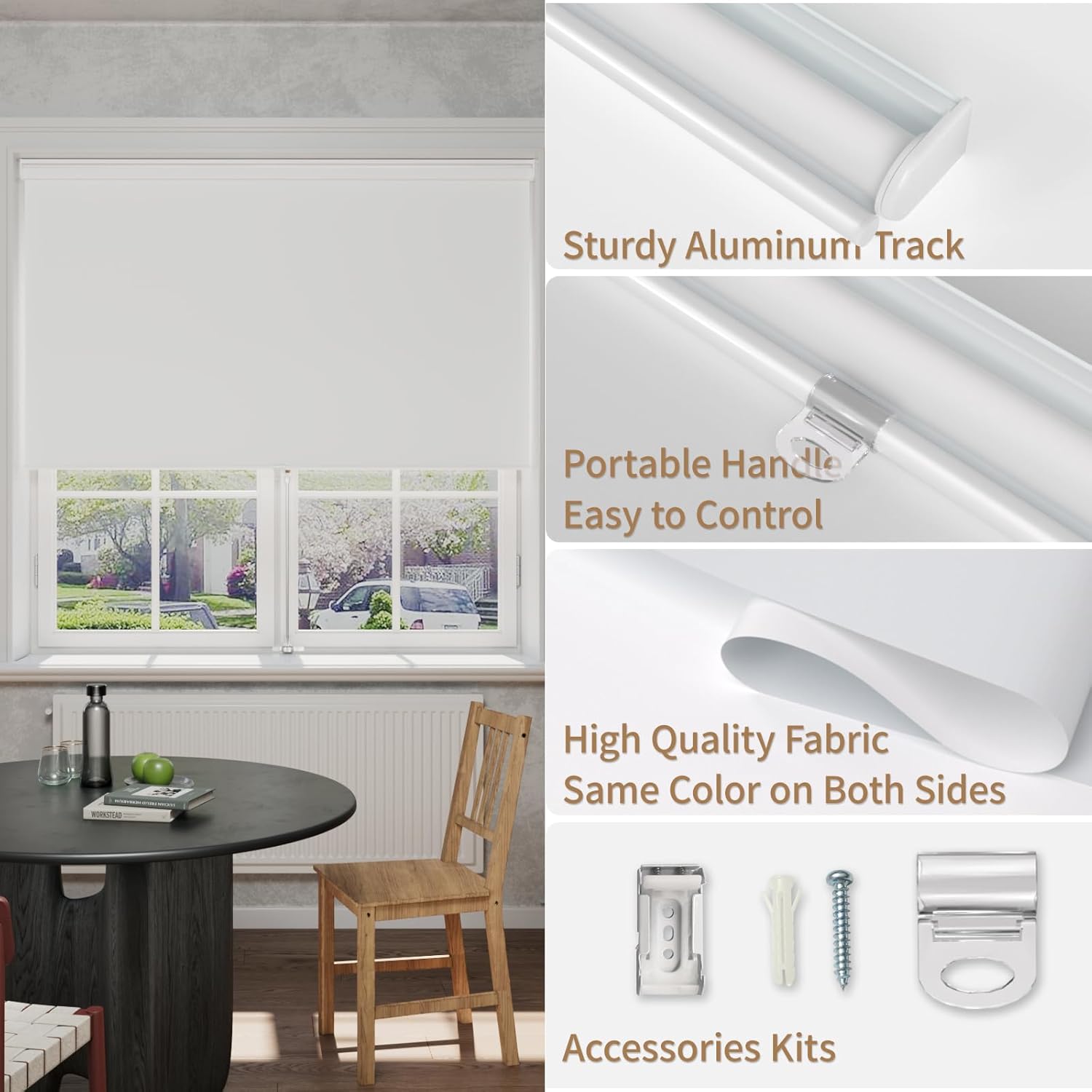 MYshade Blackout Cordless Roller Shades, Room Darkening Free-Stop Roll Up Blinds for Windows, Pull Down Blocking Blind for Home and Office, Easy to Install, 34" W X 72" H, White