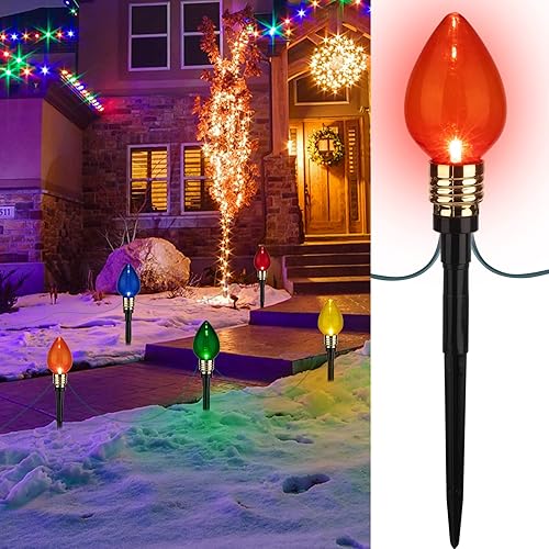 Vista 17 de Brightown Guirnalda de luces de Navidad C9 para exteriores, 25.7 pies, 20 bombillas, luces de camino, impermeables, reemplazables para interiores