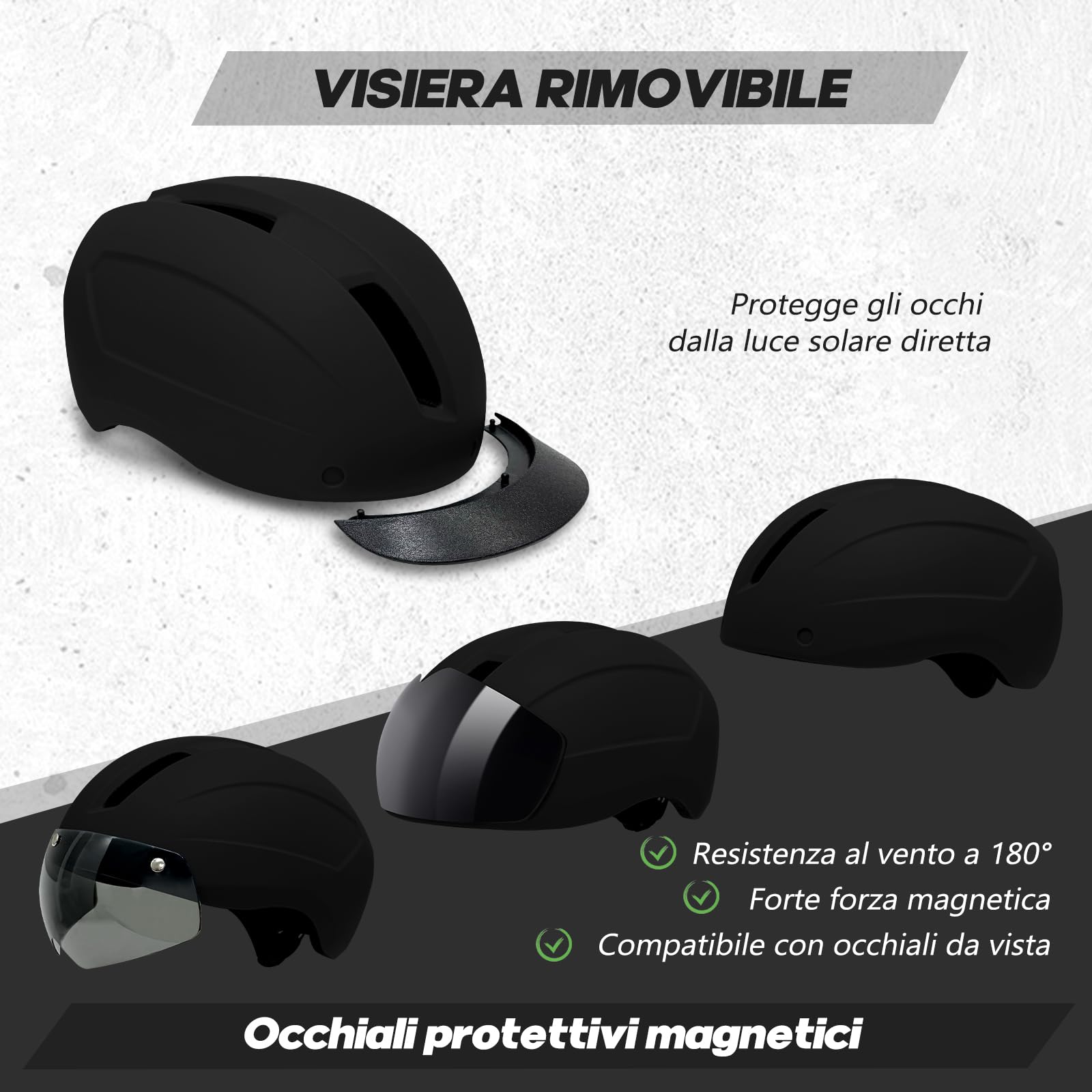 LeapBeast Casco Urbano Unisex,Casco da Bicicletta Leggero con Visiera Parasole e Occhiali Magnetici Staccabili, Misura Regolabile,Calotta in PC, Adatto per Bici Elettriche,MTB e Bici da Città
