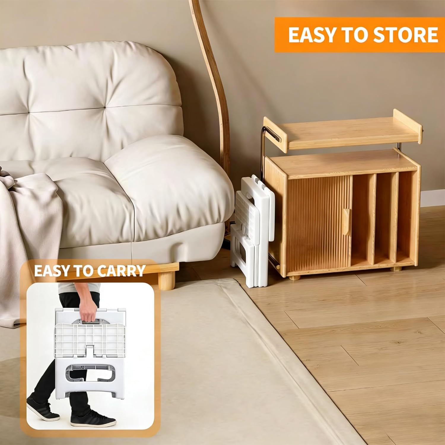 Folding Step Stool, 2 Step Stool Foldable, Non-Slip Steps, for Adults & Kids, Plastic Stool, Collapsible Stools 2 Step Ladder for Kitchen Toilet Bedroom Office RV, Holds 330 lbs (White)