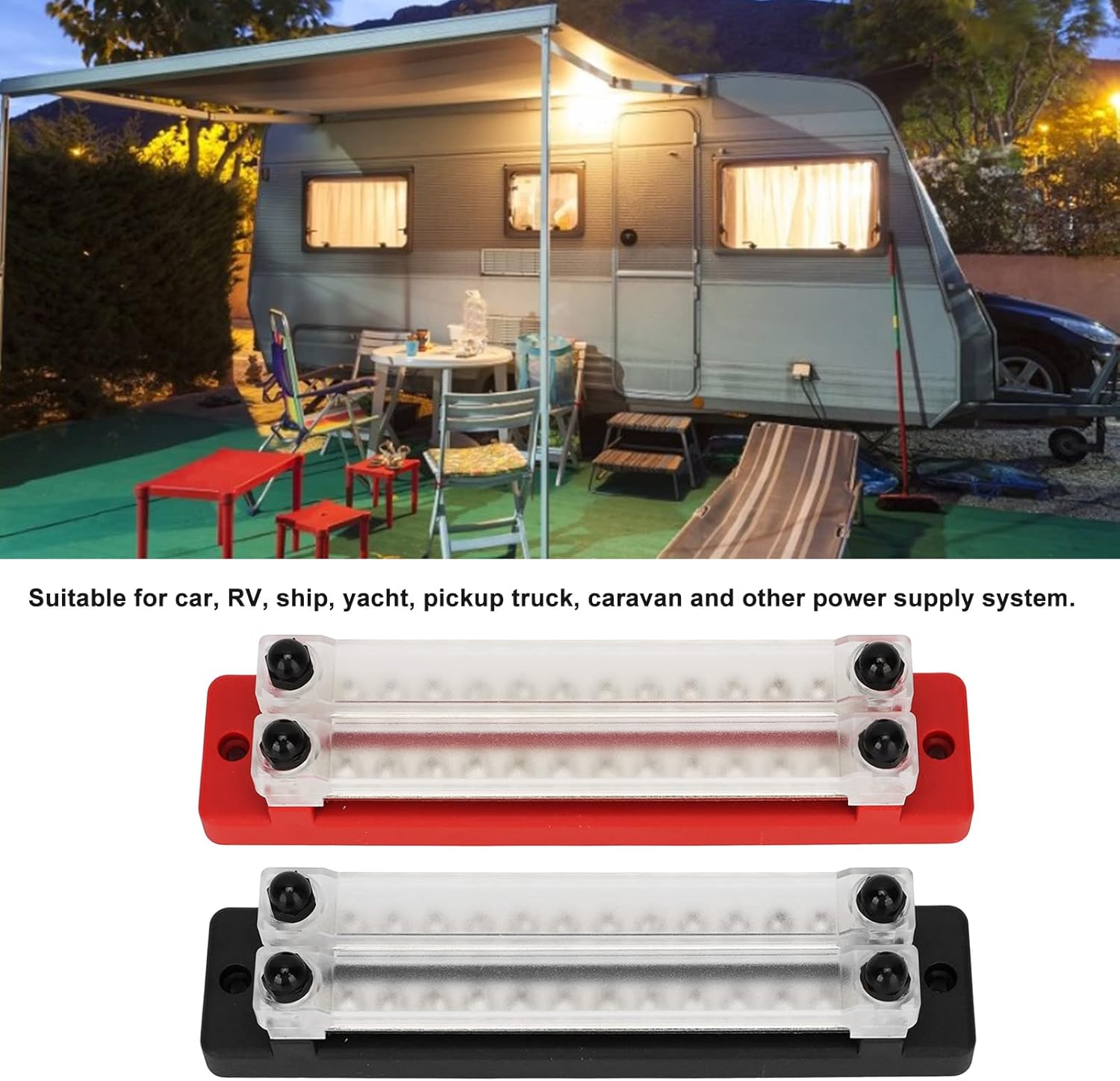 Power Distribution Terminal Block 12 Way 150A 1248V Stainless Steel Bus Bar with Polycarbonate Cover for Marine Automotive RV Electrical Systems