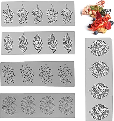 Miniatura 6 de Moldes de fondant, 5 moldes de silicona para hojas, moldes para hornear, hojas huecas de rama de coral 3D, moldes de encaje para pastel, moldes de