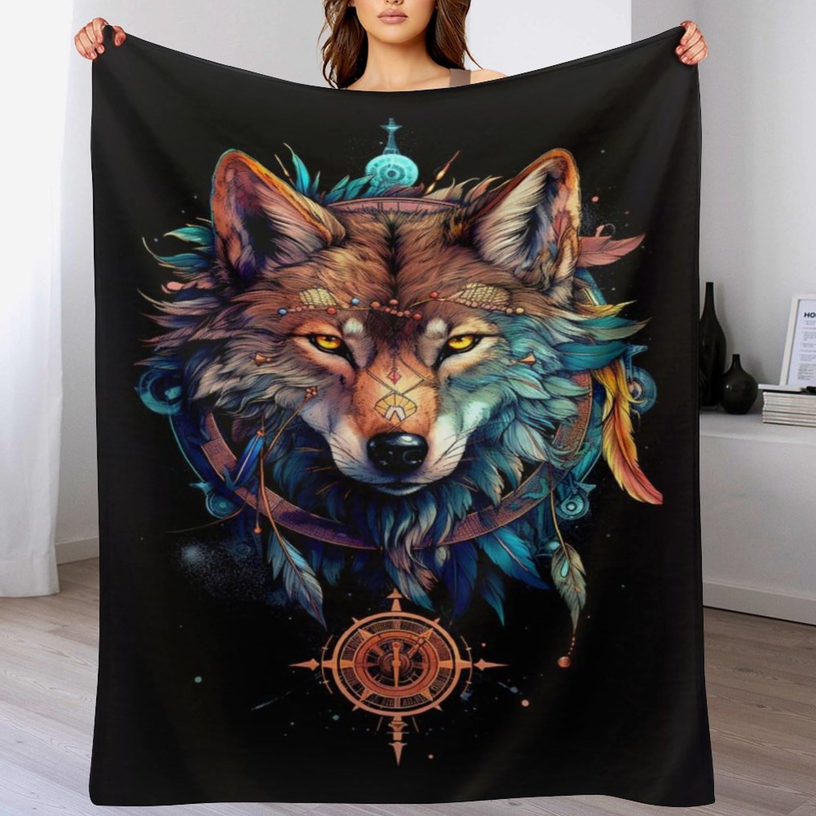 Couvertures de canapé de lit loup anti-froid en flanelle douce 150x200cm