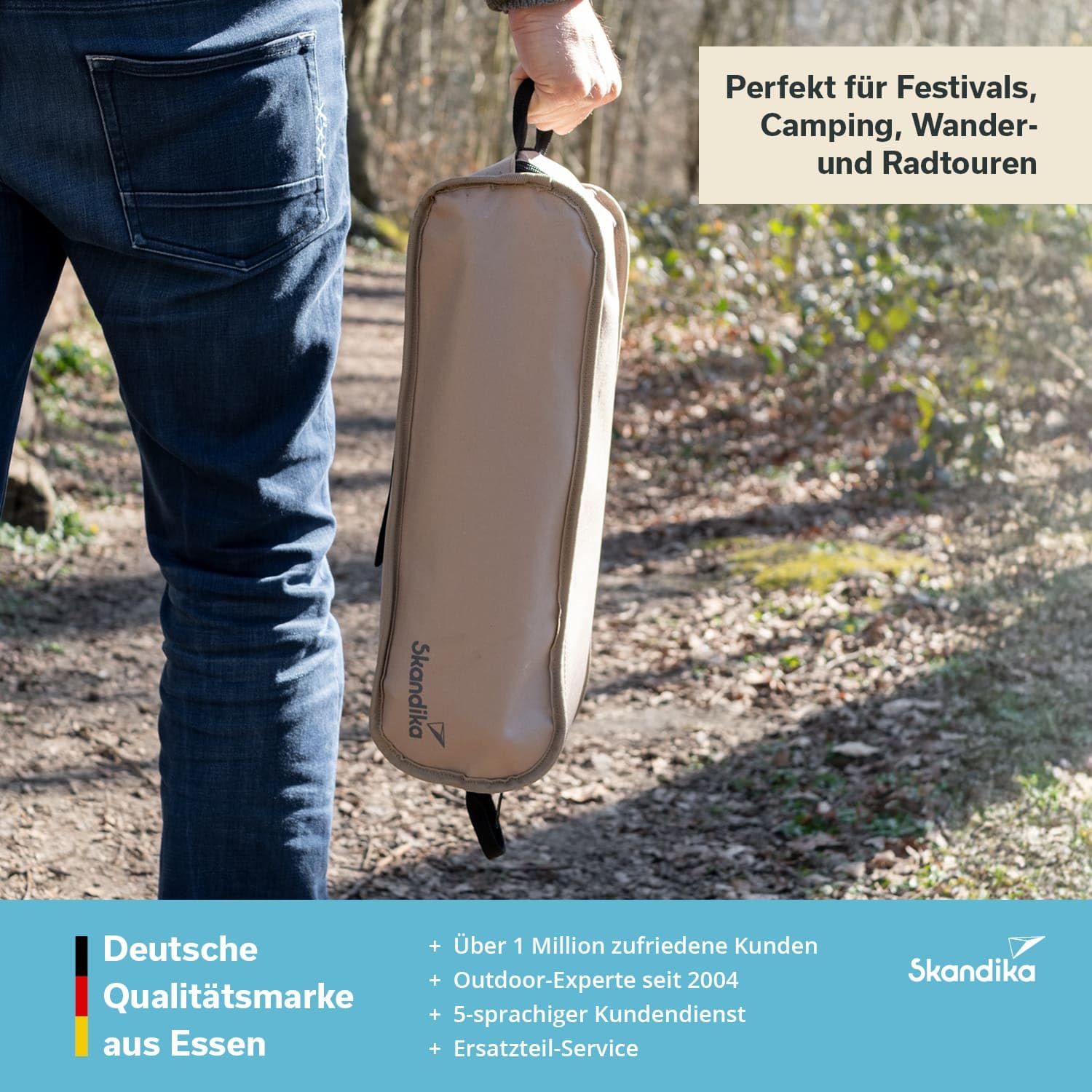 Skandika Campingstuhl Solig | Klappstuhl faltbar, bis 120 kg belastbar, Stahlrahmen, Rückenlehne gepolstert, Mesh-Einsätze | Campingstühle, Klappstühle, Stuhl für Camping, Outdoor, Balkon (Beige)