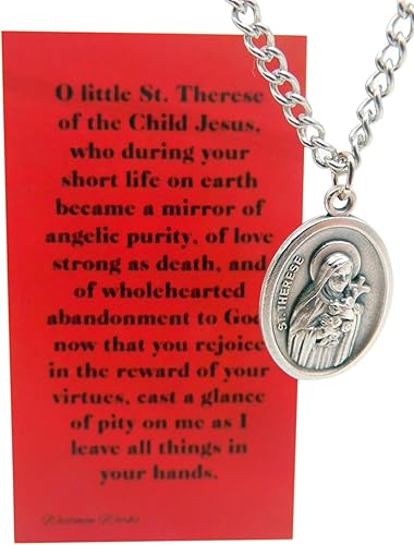 Miniatura 5 de Westmon Works Juego de collar de medalla de Santa Teresa con medallón en una cadena de acero inoxidable en caja con tarjeta de oración Saint