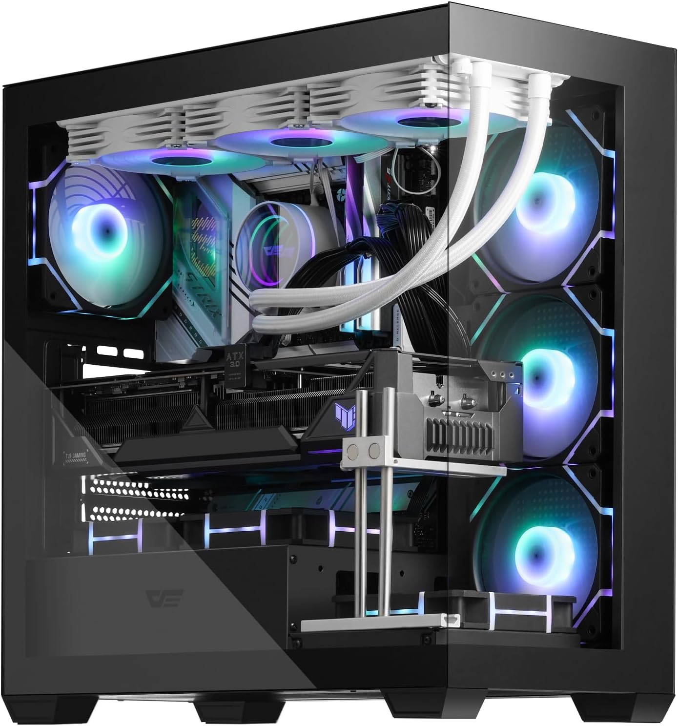 darkFlash ATX Mid-Tower PC Case, Pre-Install 4 PWM ARGB Fans Computer Case, Full View Dual Tempered Glass Gaming PC Case, Type C Port, Supports up to 360mm Water Cooling Radiator, Black(DS900)