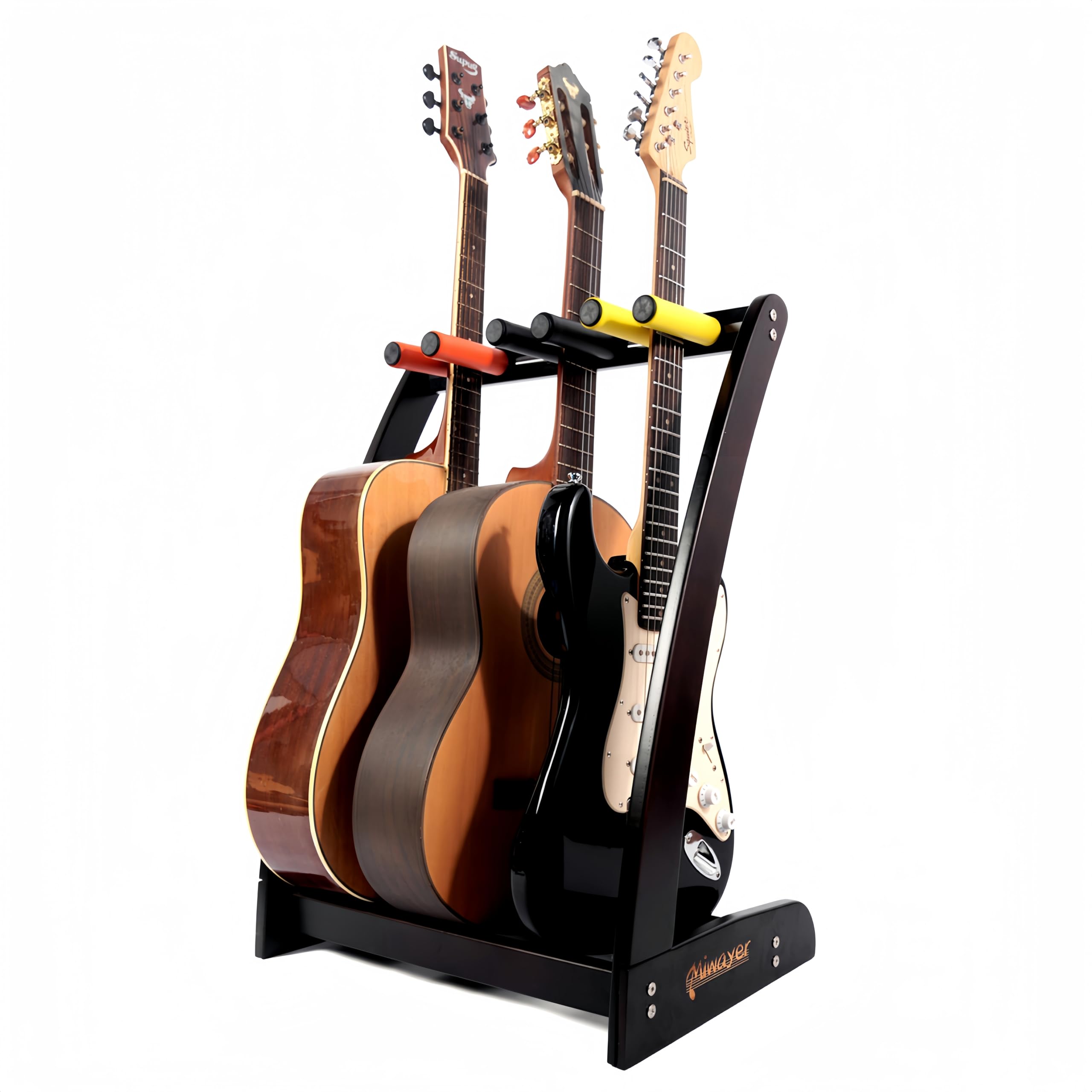 Miwayer Gitarrenständer für mehrere Gitarren (3 Gitarren, 5 elektrische oder Bass), Gitarrenständer aus Holz für Akustik-, Elektro-, Bassgitarren und Koffer, Boden-Bambus-Gitarrenständer (5