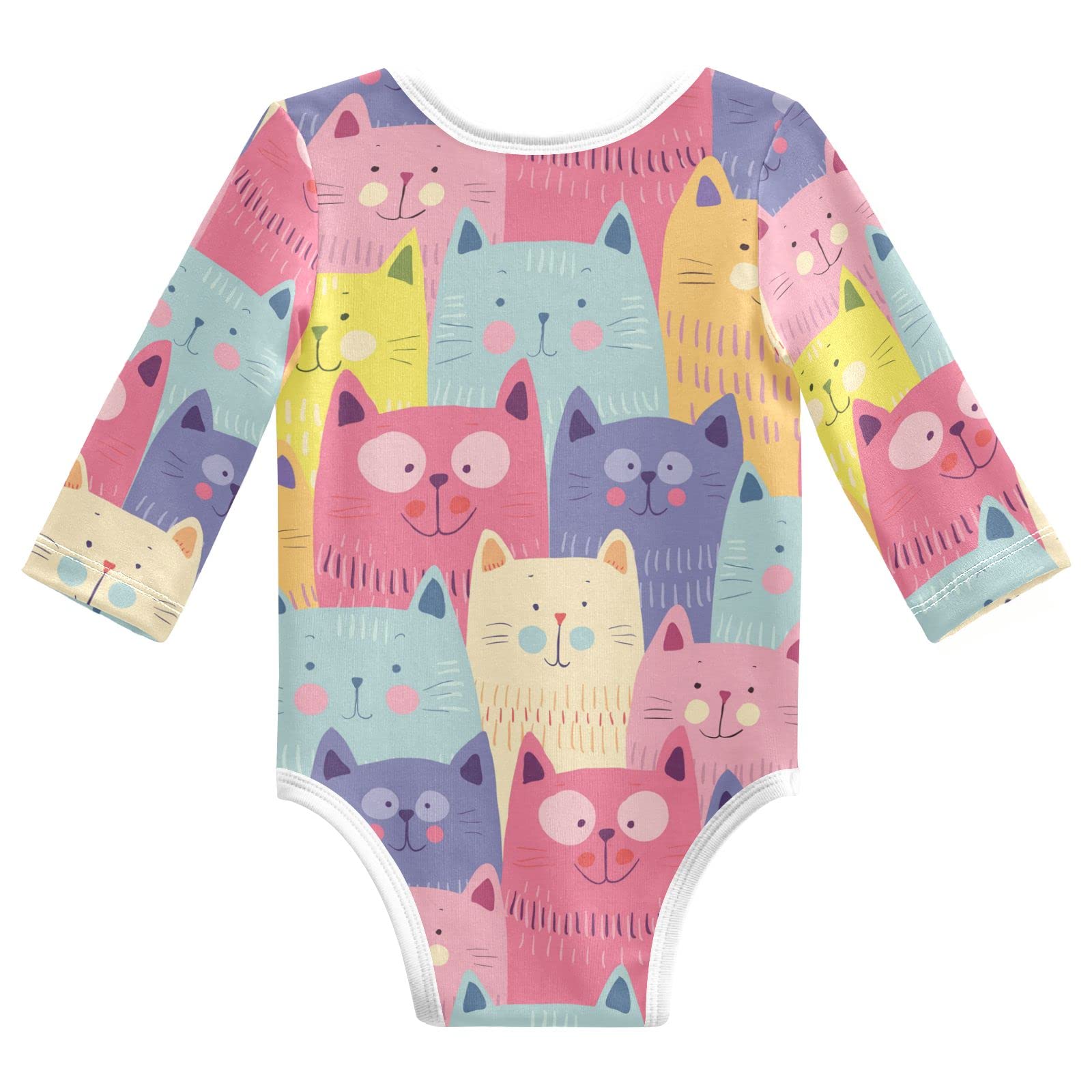 vvfelixl Baby Bodysuits Cute Cats Colorful Long Sleeve Cotton Baby Clothes for Boys Girls 3-6Months