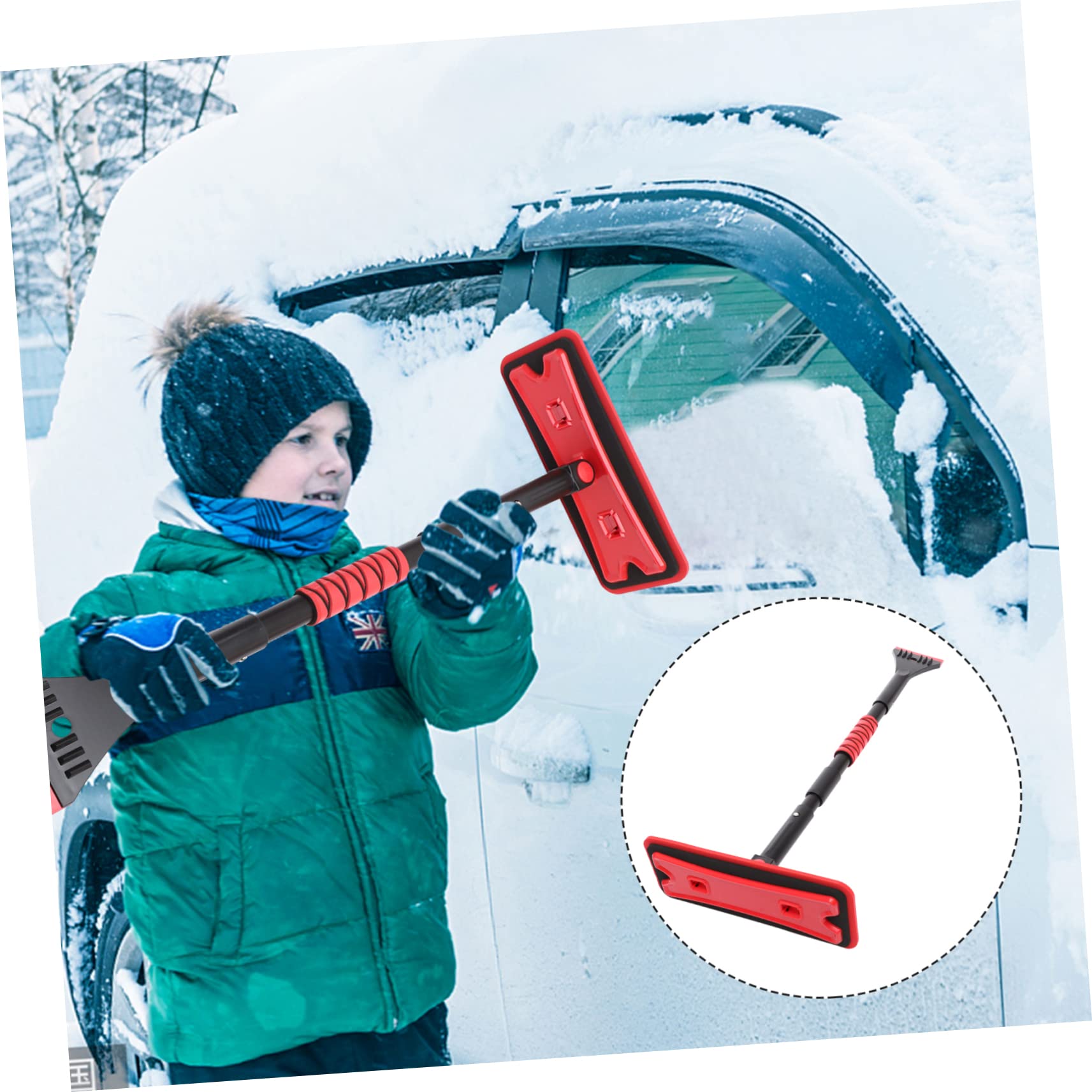 Cabilock Grattoir à Neige et Brosse pour Voiture Rouge, Manche Télescopique