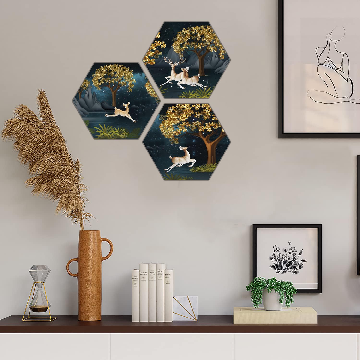 Poster n Frames PNF Wood Landscape Painting For Home Wall Decoration|Artwork With Multicolour|For Living Room, Bedroom & Home Decor | Best Gifting Option | 3 Pieces 2