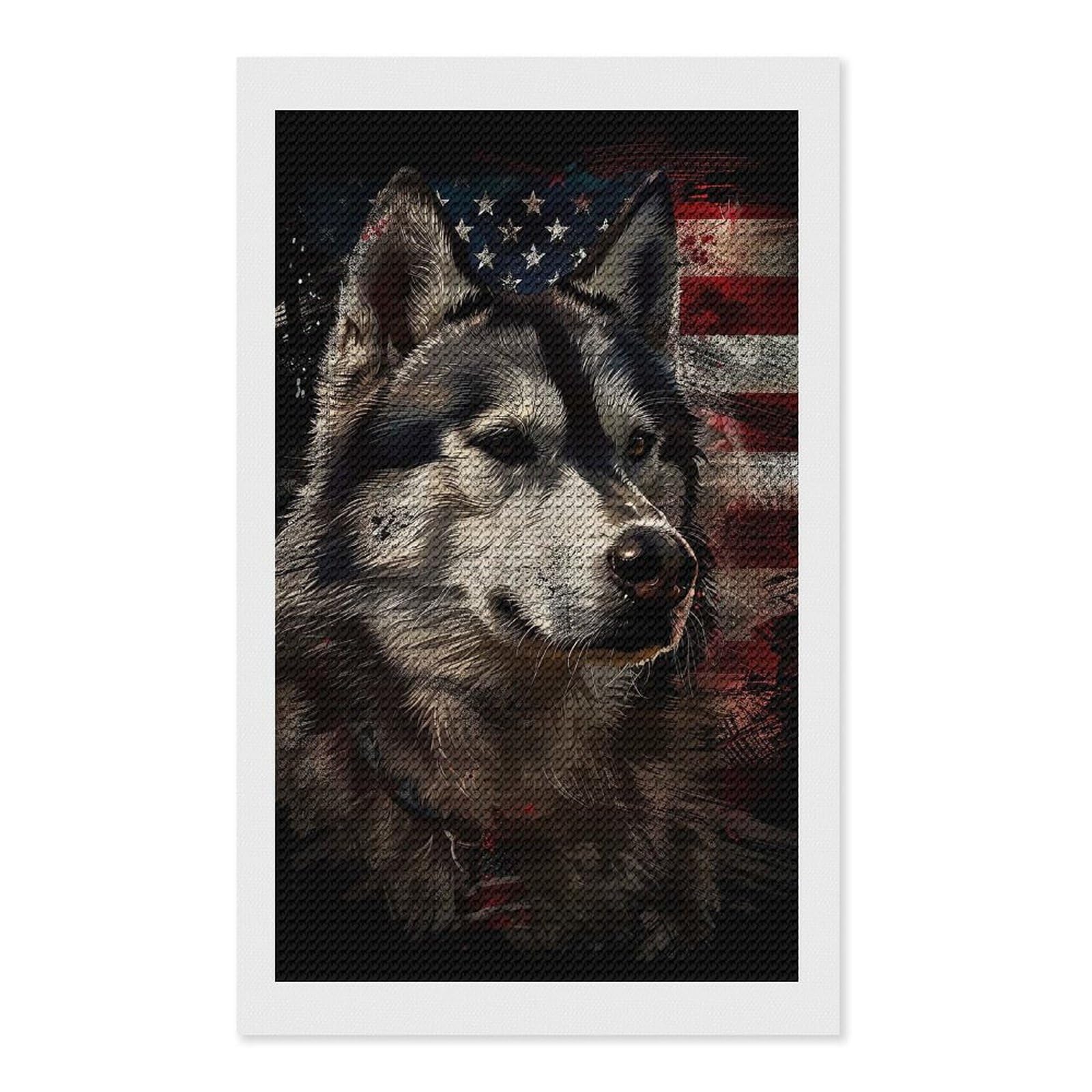 Junmoney Alaskan Malamute America Diamond Painting Kit 12"x20", Festive Craft Gift, Bedroom Decor, Full Kit Included, Creative Gift Idea