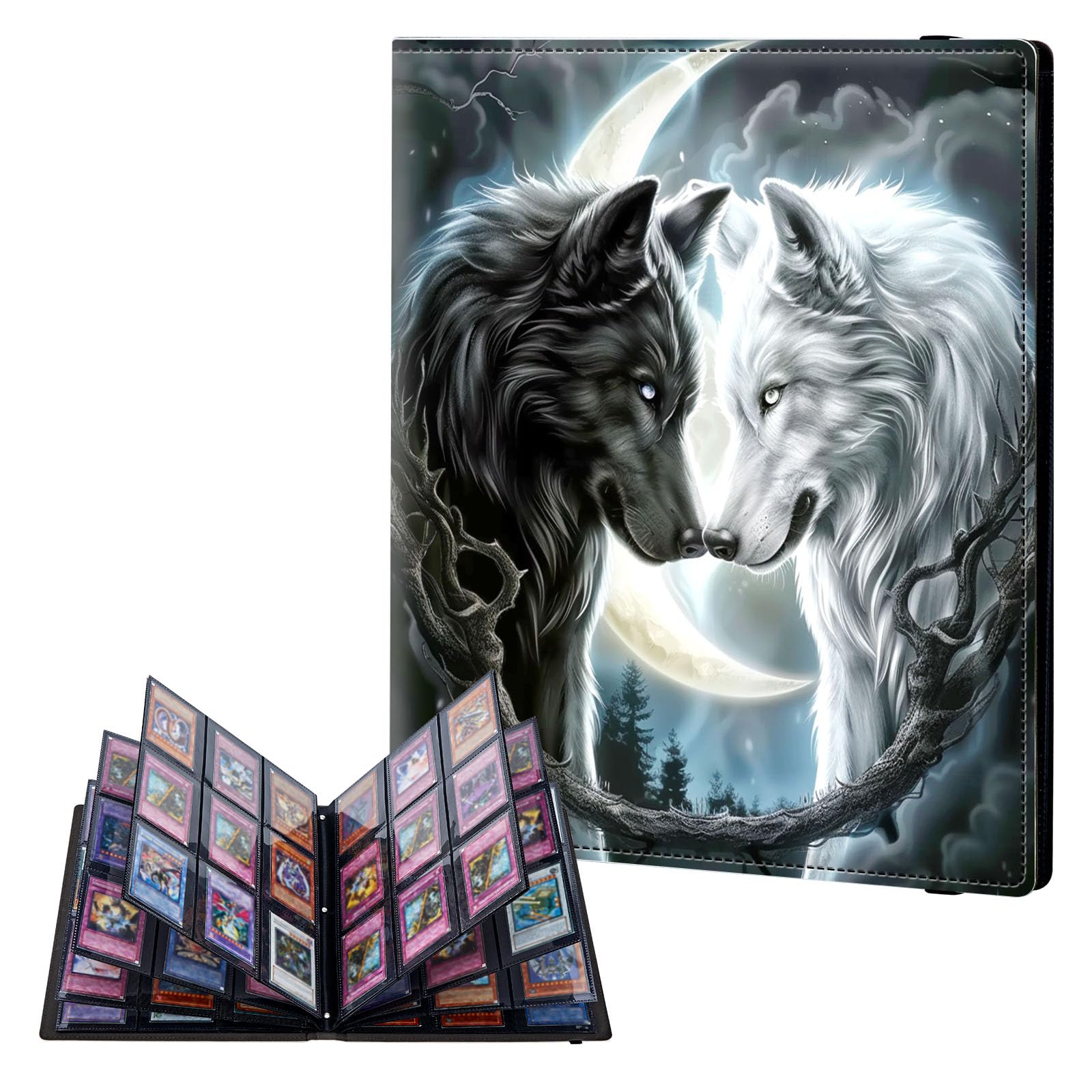 ETLKJVBL 9 Pocket Trading Card Binder, Card Collection Binder for TCG, MTG, Sports Cards, Baseball, Black White Wolf Trading Card Book Holder for Collectors, Top Loader Binder โ image 1