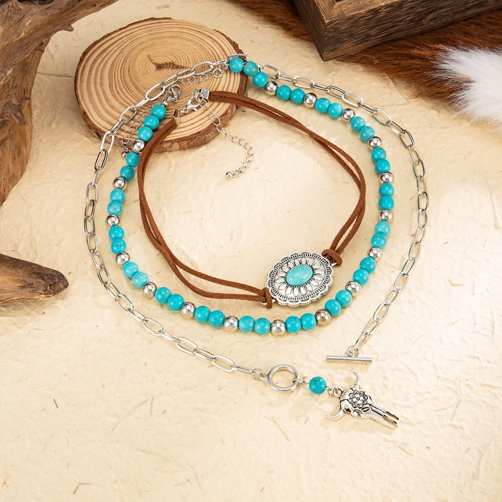 Western Necklace for Women Cowboy Cowgirl Turquoise Tassel Stackable Necklaces Set Vintage Country Concert Outfit Jewelry - Image 4